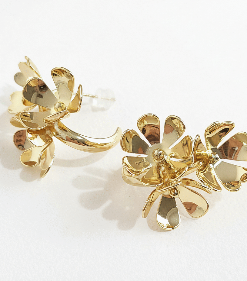 SooLoves 14K Altın Kaplama Lotus Küpe